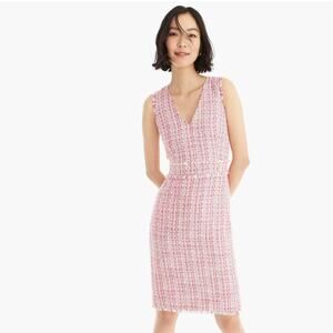 J.Crew Pink & Red Metallic Tweed Fringe Sleeveless V-Neck Sheath Dress